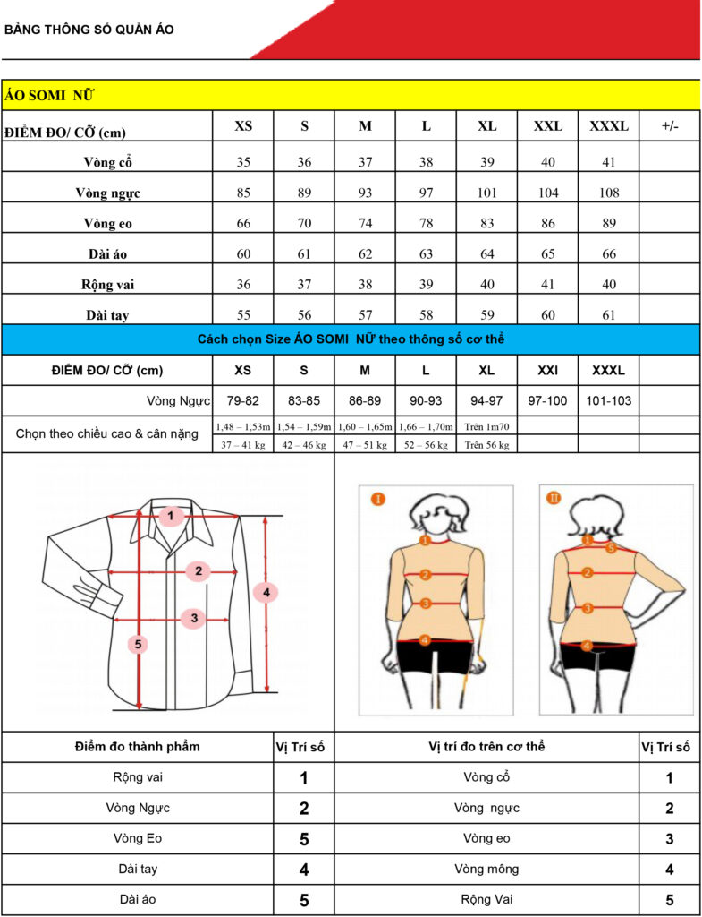 Bảng size áo sơ mi tại VIE Uniform mới nhất 2025