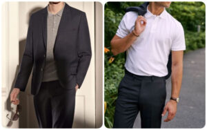 Áo thun cổ bẻ kết hợp cùng bộ Suit