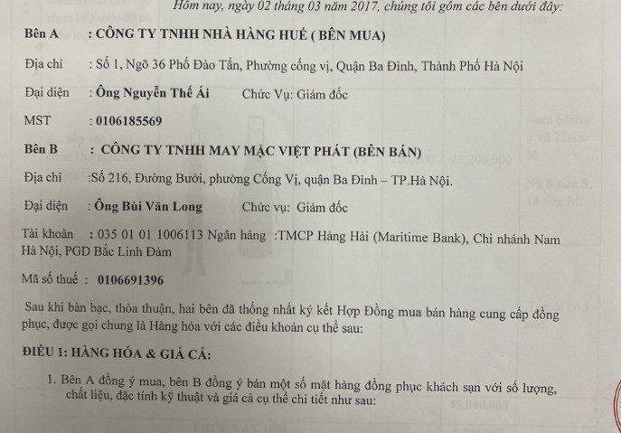 Hợp đồng hàng hàng món Huế
