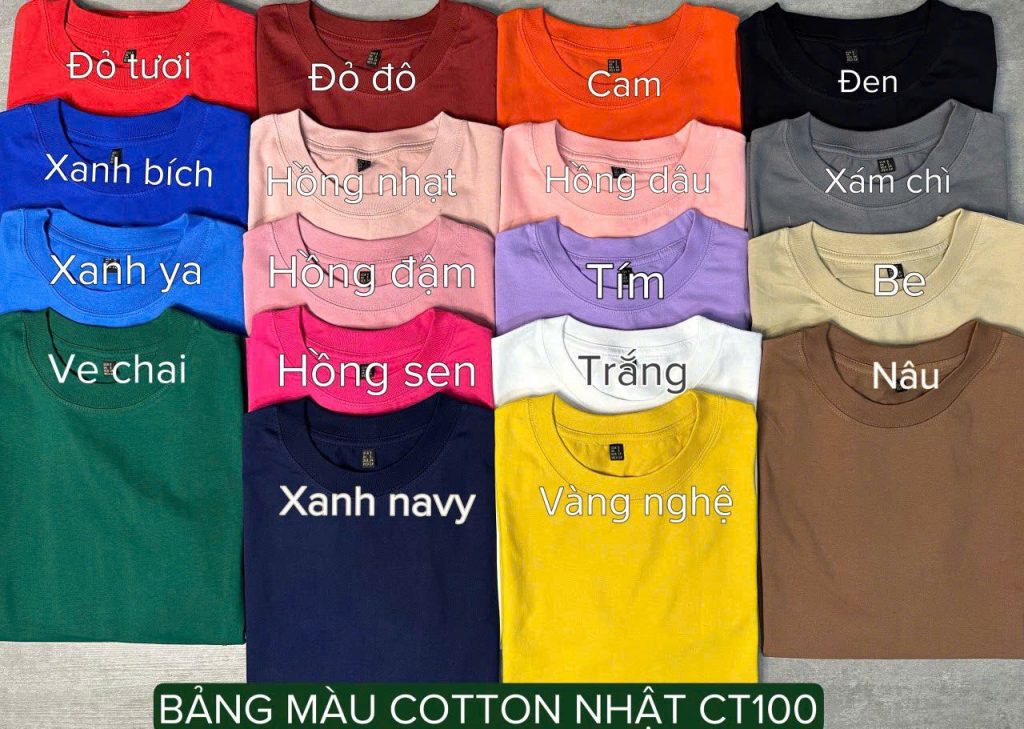 Bảng màu áo thun 100% Cotton