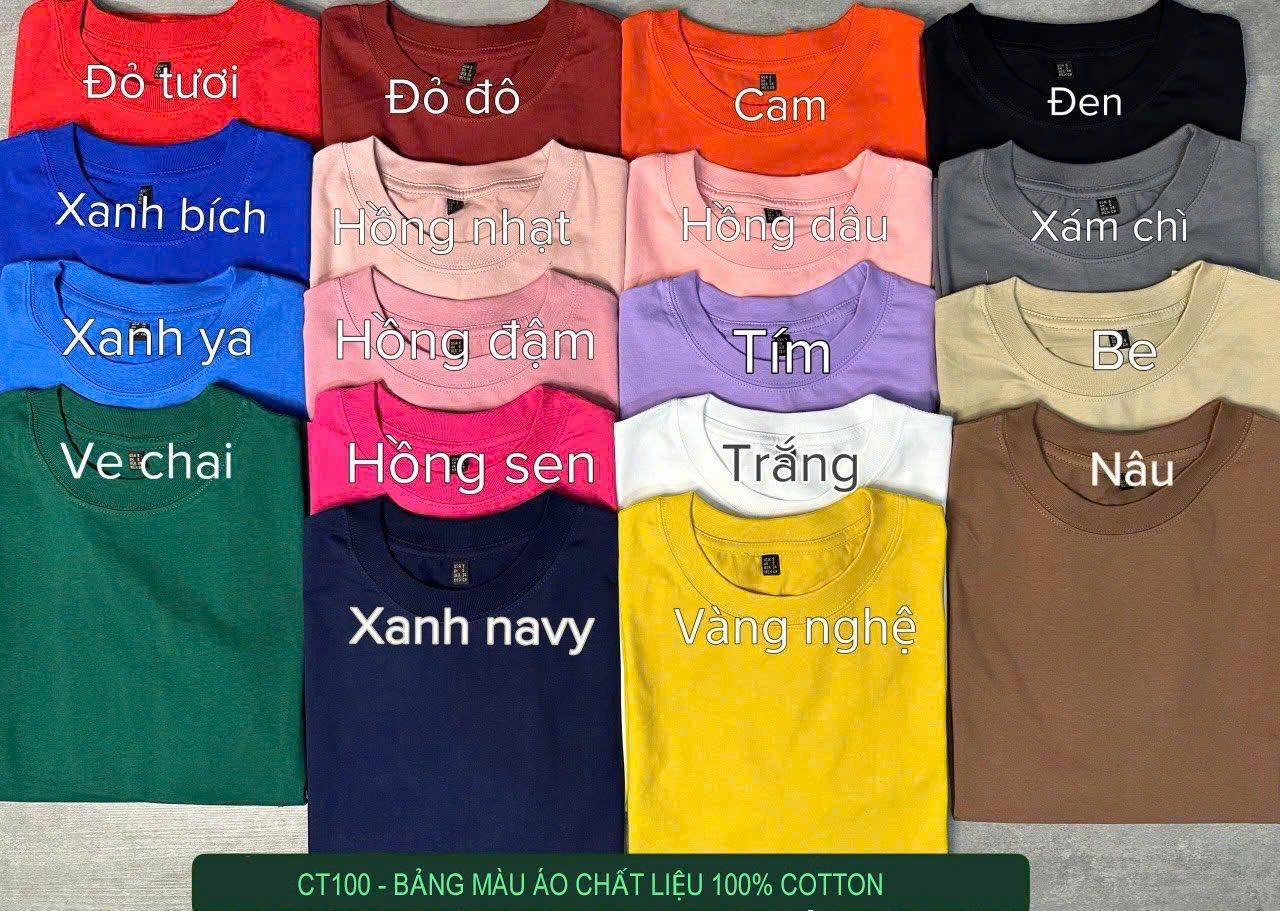 Bảng màu áo thun cổ tròn 100% cotton 250gsm