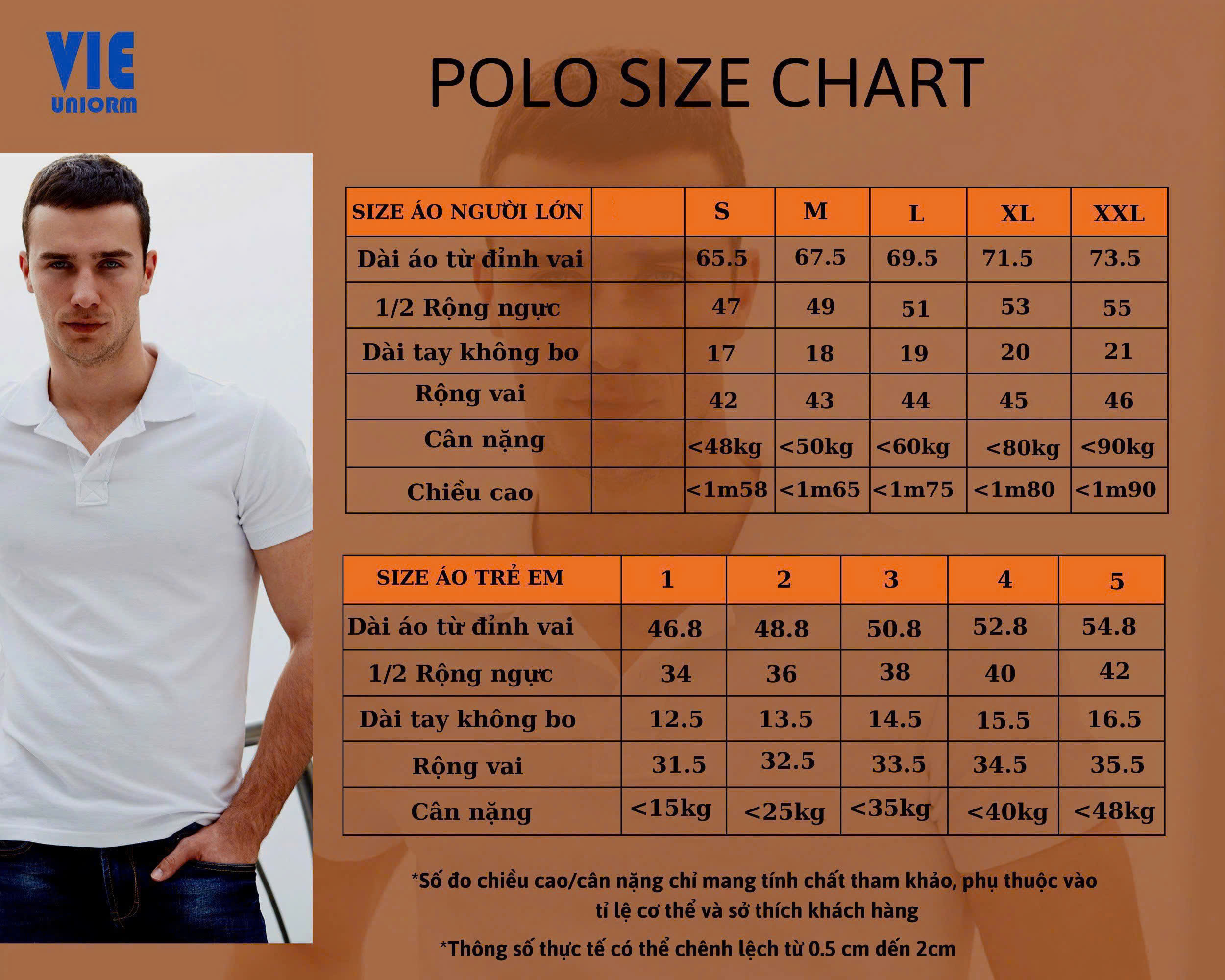 bảng size áo polo